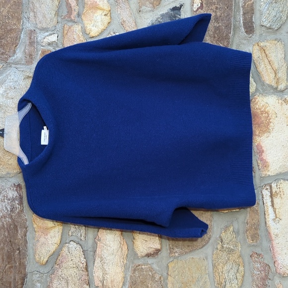 The Reset R Label Wool Cashmere Blend Sapphire Blue Sweater Funnel Mock Neck - Picture 2 of 10